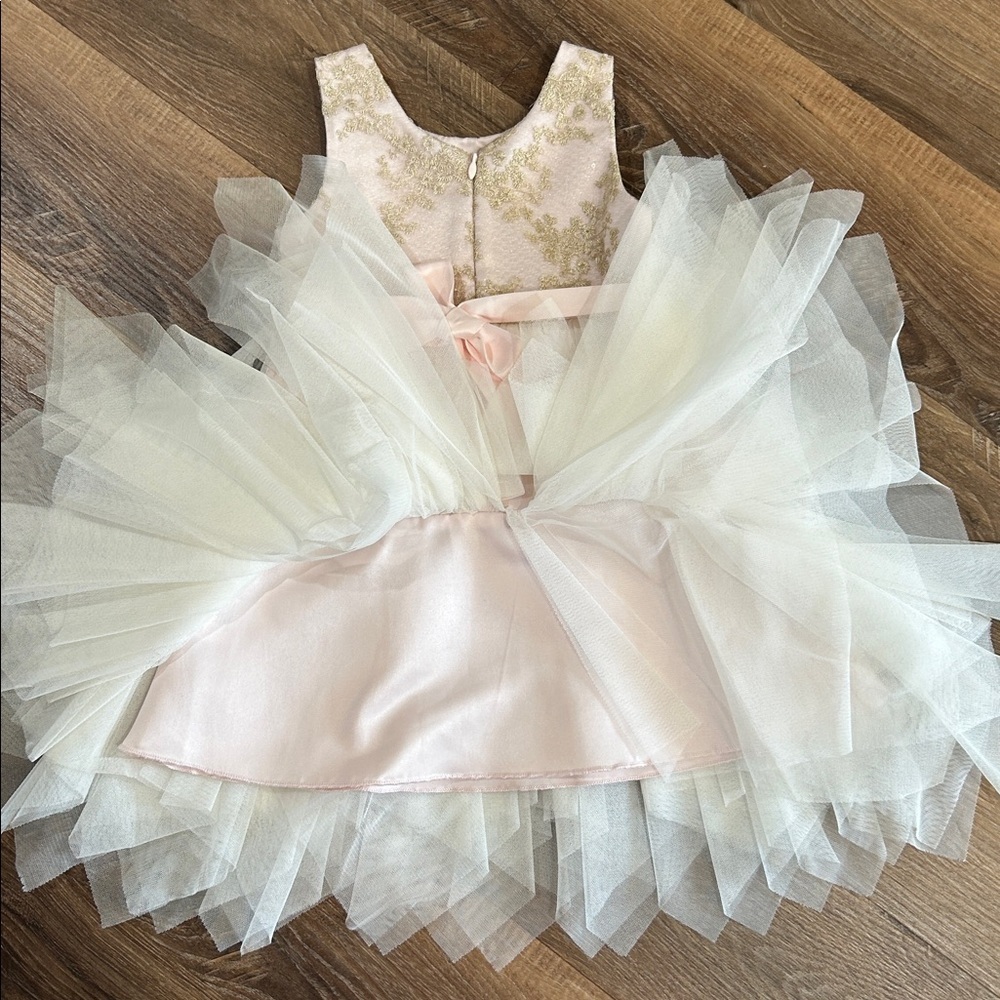 American Princess Girls Toddler Dress Beautiful Fancy Light Pink, Gold, & White - Picture 12 of 13